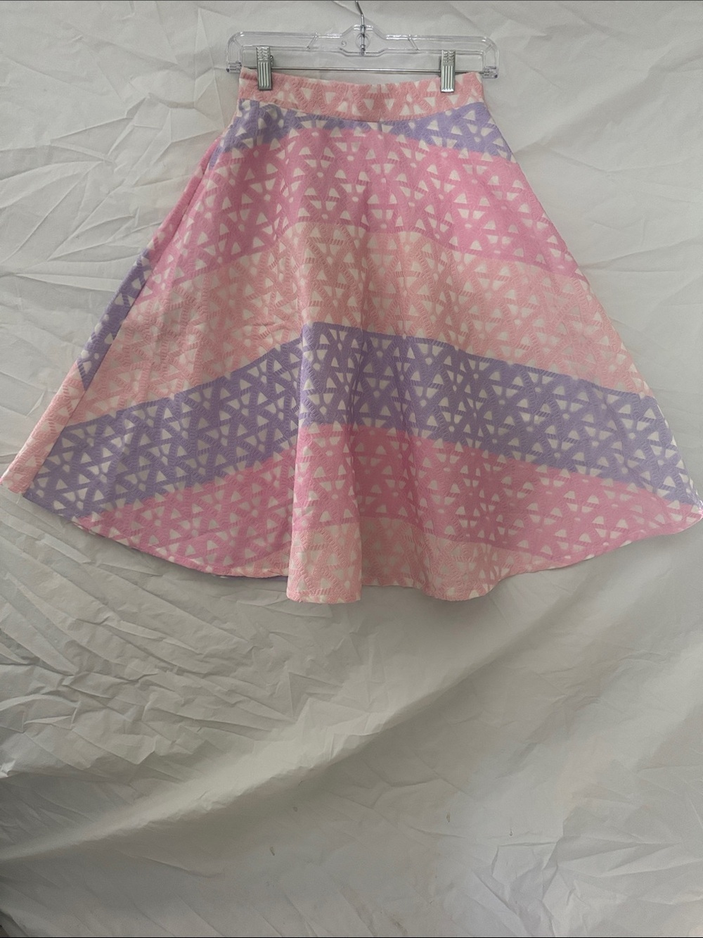 Chicwish Pink & Lavender Geometric Jacquard  Triangle Pastel ALine Skirt